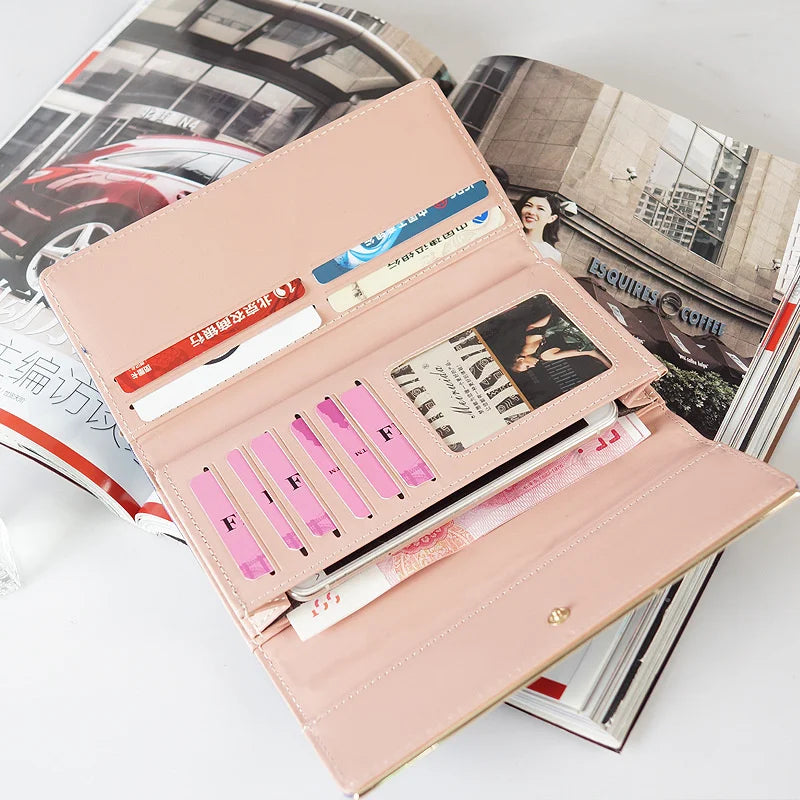 Women's Long Card Letter Buckle Handbag Three Fold Wallet