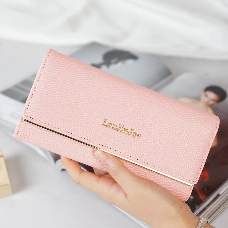 Women's Long Card Letter Buckle Handbag Three Fold Wallet
