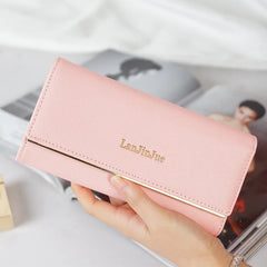 Women's Long Card Letter Buckle Handbag Three Fold Wallet