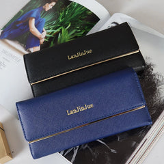 Women's Long Card Letter Buckle Handbag Three Fold Wallet