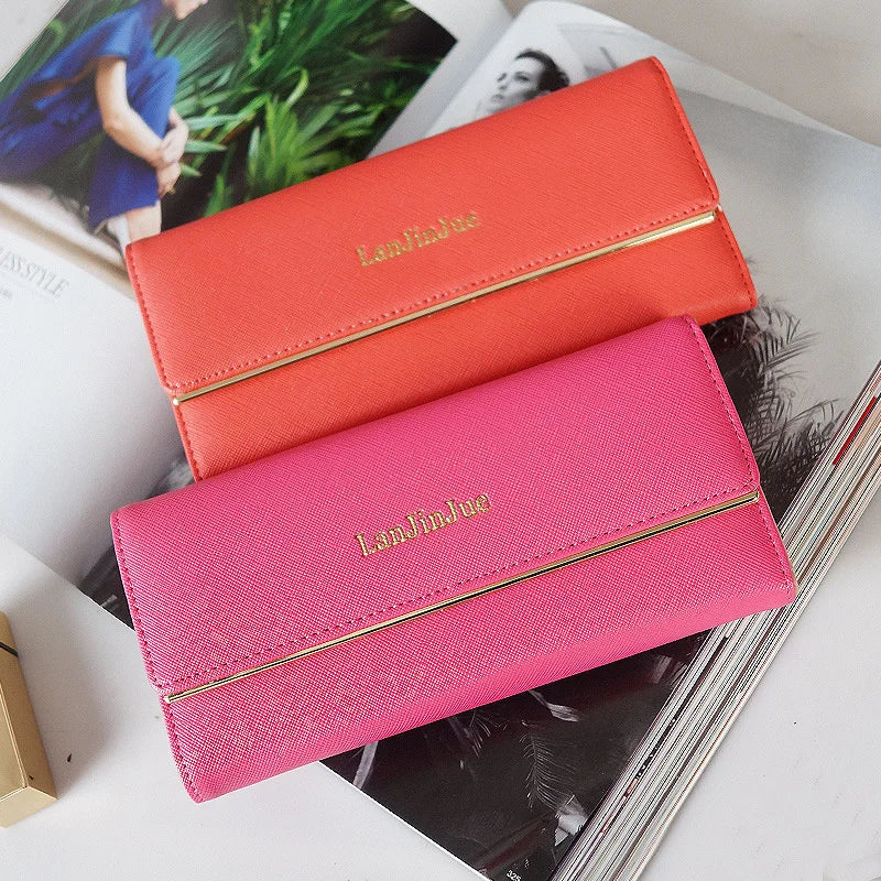 Women's Long Card Letter Buckle Handbag Three Fold Wallet