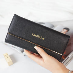 Women's Long Card Letter Buckle Handbag Three Fold Wallet