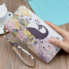 Peacock Print Long Zipper Wallet for Women