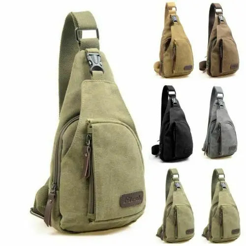 Men Sling Bag Chest Cross Body Canvas Messenger Pack Travel Hiking Waist Packs