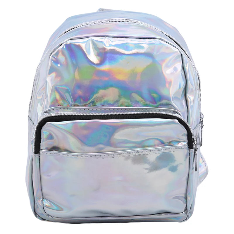 Silver Pink Small Backpack Teenage Girls Women Girls Bag