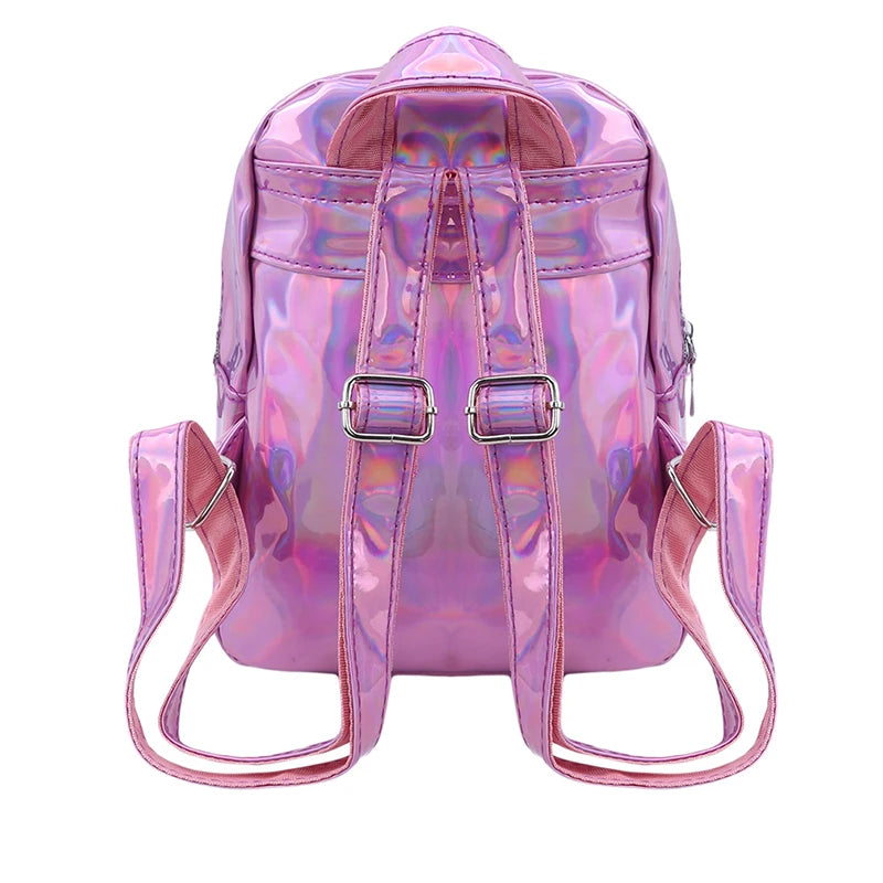 Silver Pink Small Backpack Teenage Girls Women Girls Bag