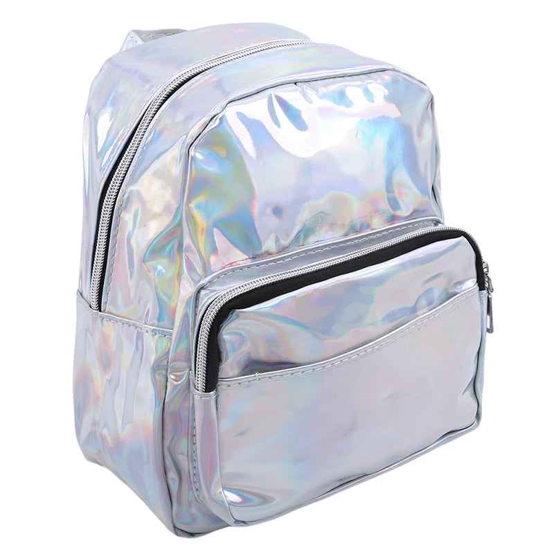 Silver Pink Small Backpack Teenage Girls Women Girls Bag