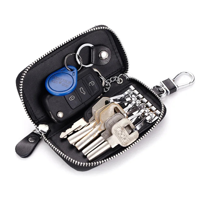 Leather Car Key Case Wallet Multifunction Key Holders 6 Key Rings