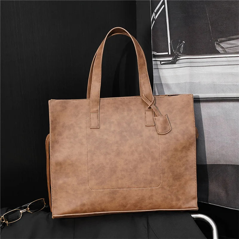 Men's PU Leather Tote Shoulder Bag Handbag Briefcase Business Bag