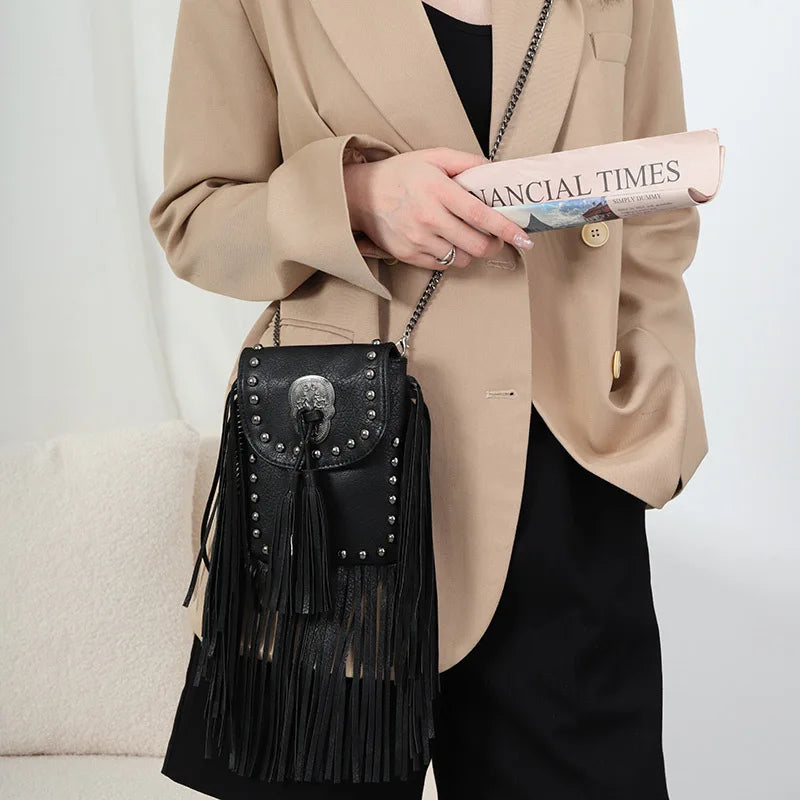 Newhotstacy Soft Rivet Tassel Bag Chain Small Bag