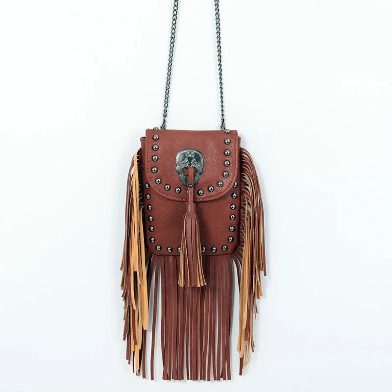 Newhotstacy Soft Rivet Tassel Bag Chain Small Bag