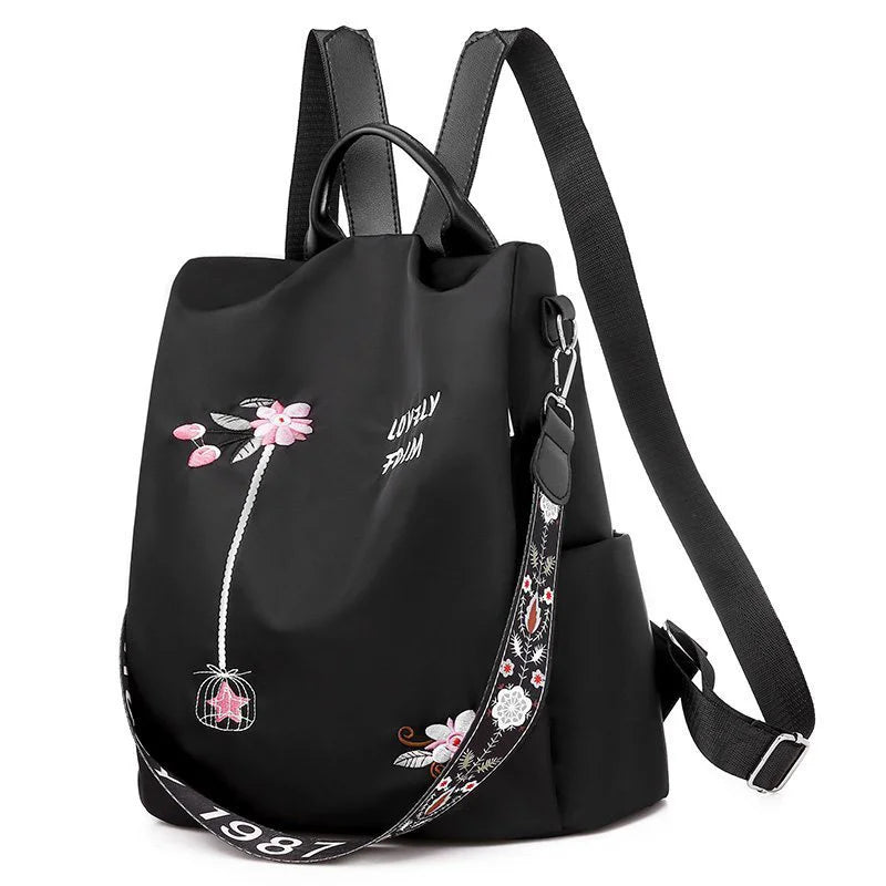 Anti Theft Oxford Backpacks for Women with Chinese Style Embroidery