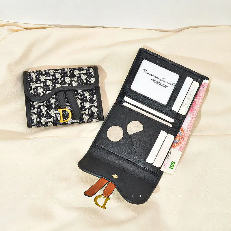 Retro Contrast Folding Clutch Bag Women's Purse Short Wallet