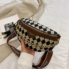 Checkerboard Bag Messenger Bag Women's Chest Bag Shoulder Bag
