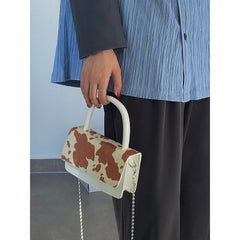 Cow Pattern Hairy Chain Diagonal Bag Girl Retro Flip Cover Shoulder Bag