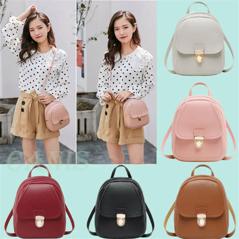 Mini PU Leather Backpack Rucksack School Bag for Women Girls