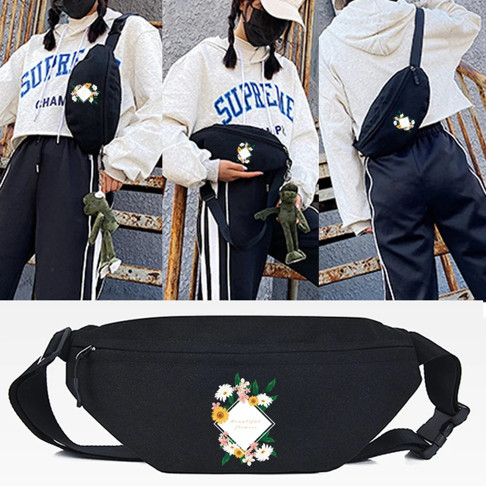 Noble Daisy Printing Waist Bag Male Casual Functional Canvas Crossbody
