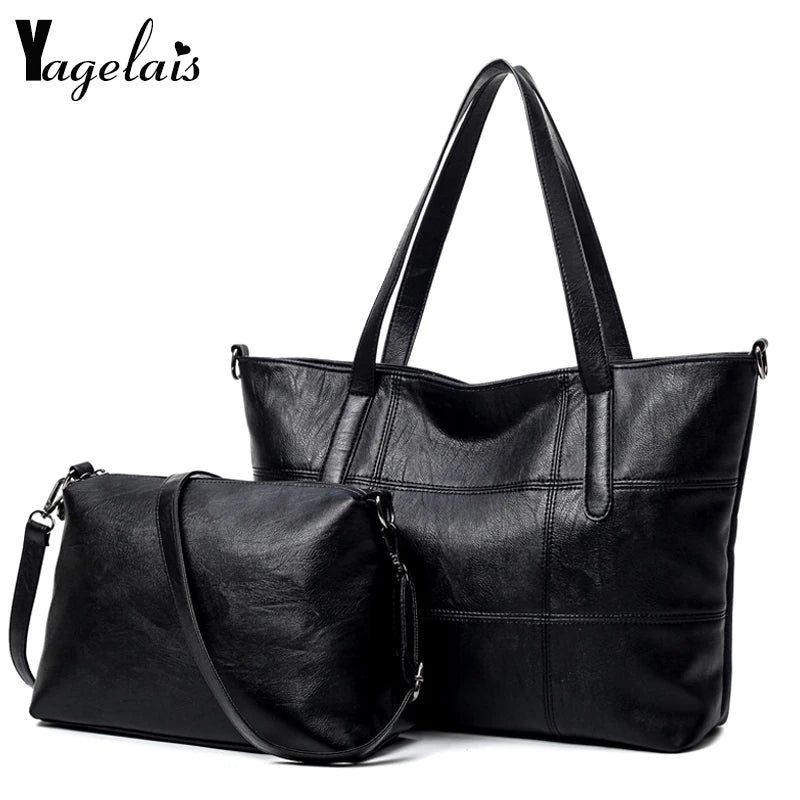 Plaid Leather Shoulder Bag Soft Womens Tote