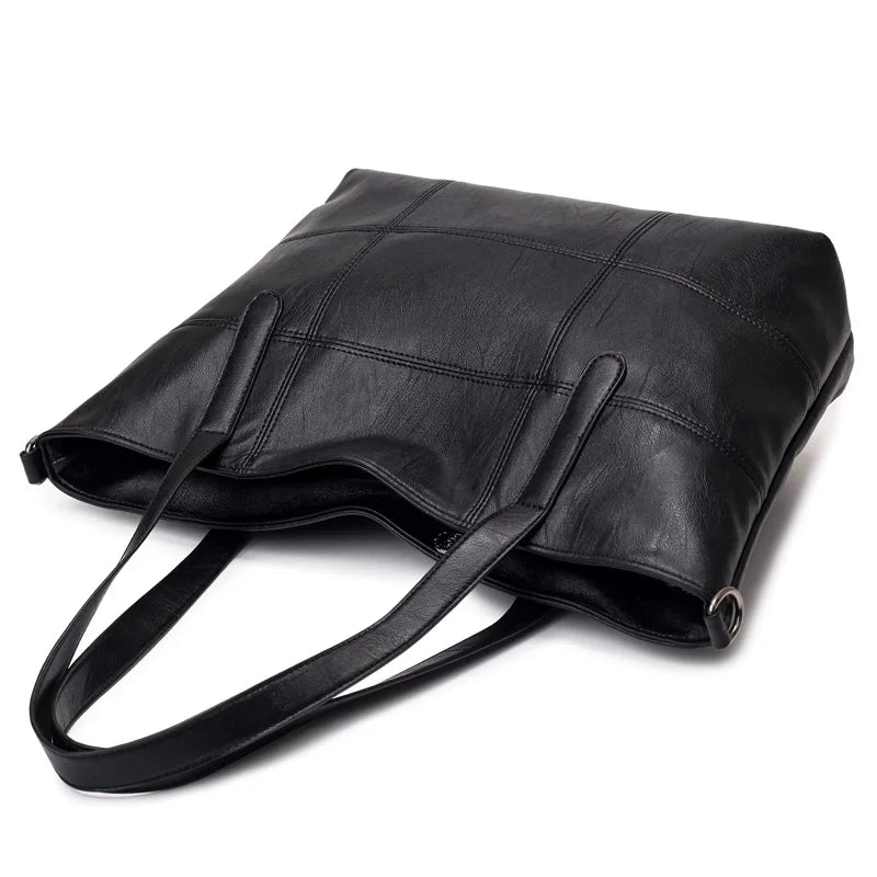 Plaid Leather Shoulder Bag Soft Womens Tote