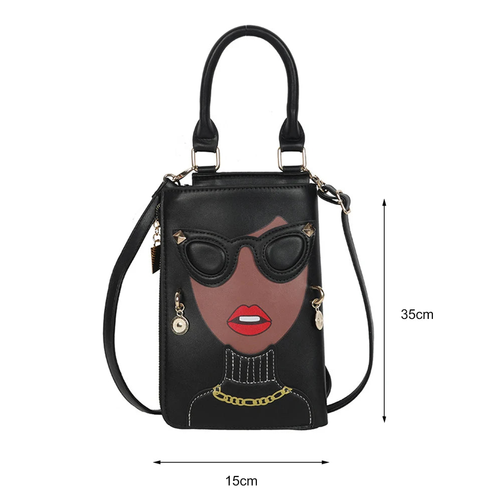 Lady Face Shoulder Bag Leather Messenger Tote Handbag for Dating Travel