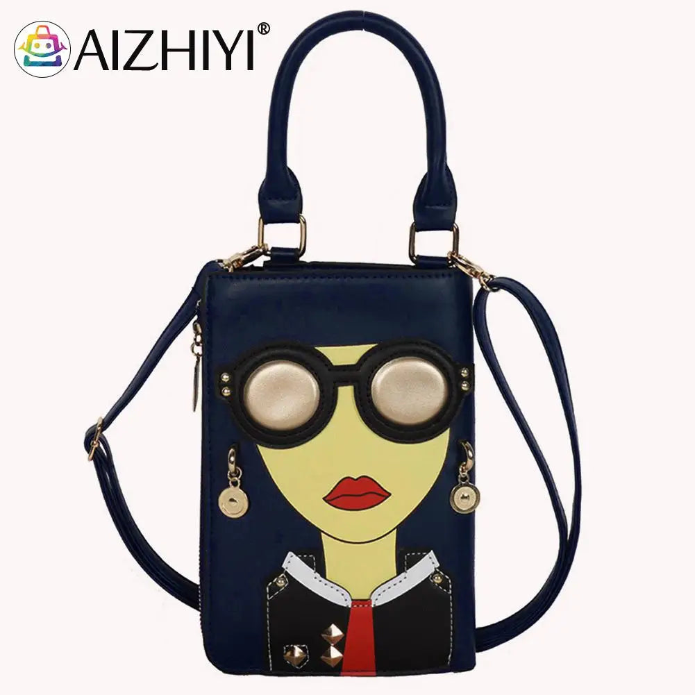 Lady Face Shoulder Bag Leather Messenger Tote Handbag for Dating Travel