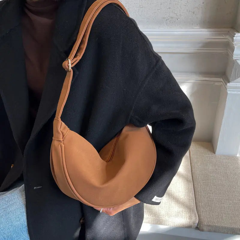 Nubuck PU Leather Shoulder Dumpling Bags For Women Large Capacity Totes Handbags