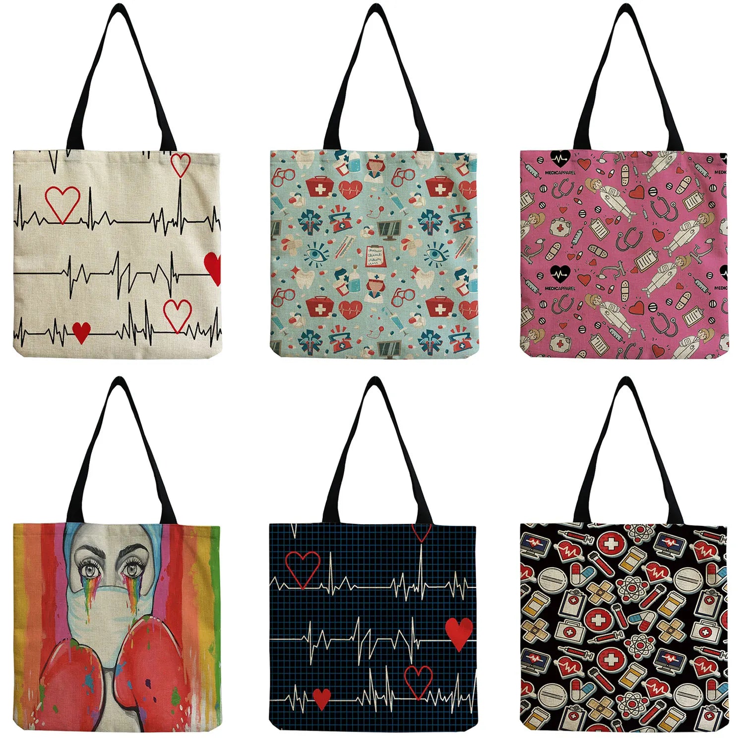 Nurse Print Eco Shopping Bags Women's Handbag Linen Totes Casual