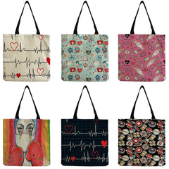 Nurse Print Eco Shopping Bags Women's Handbag Linen Totes Casual