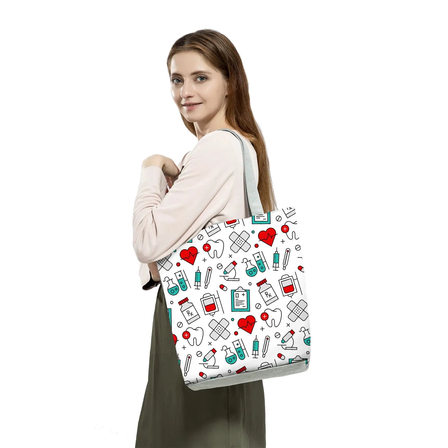 Nurse Print Handbags High Capacity Eco Reusable Shopping Bag