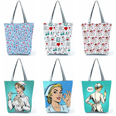 Nurse Print Handbags High Capacity Eco Reusable Shopping Bag