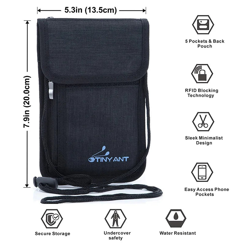Nylon Anti-Thief Neck Stash Travel Wallet RFID Blocking