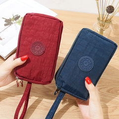 Nylon Clutch Purse Long Wallet Three Layer Purses Large Capacity Zipper Wallets