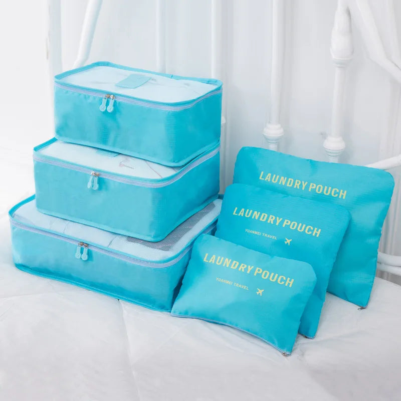 6-Piece Nylon Packing Cube Travel Bag Set for Clothing Organization