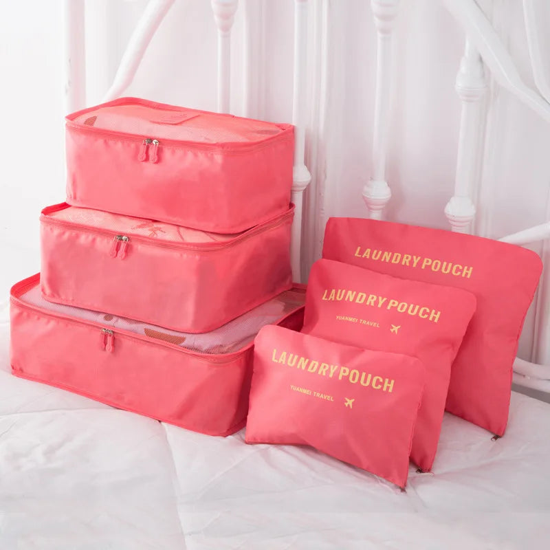 6-Piece Nylon Packing Cube Travel Bag Set for Clothing Organization