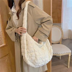 Quilted Shoulder Bag Women Casual Large Tote Handbag Ruched Crossbody Purse
