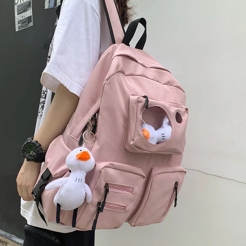 Nylon School Bags for Girls Large Capacity Backpack