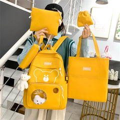 6pcs School Bags Canvas Bookbag for Teenage Girls Women Backpack Kids College St