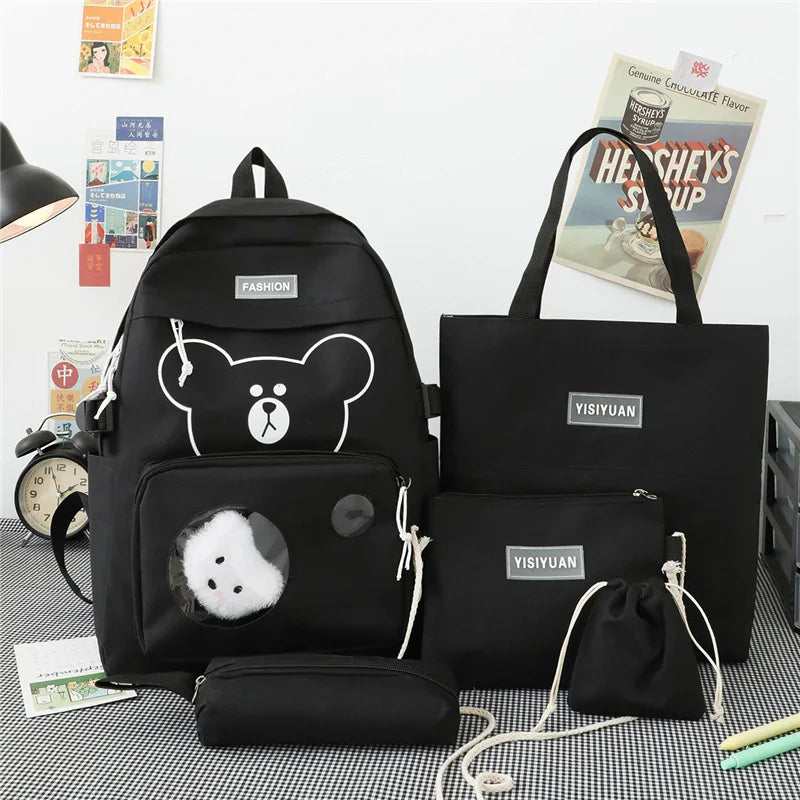 6pcs School Bags Canvas Bookbag for Teenage Girls Women Backpack Kids College St