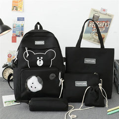 6pcs School Bags Canvas Bookbag for Teenage Girls Women Backpack Kids College St