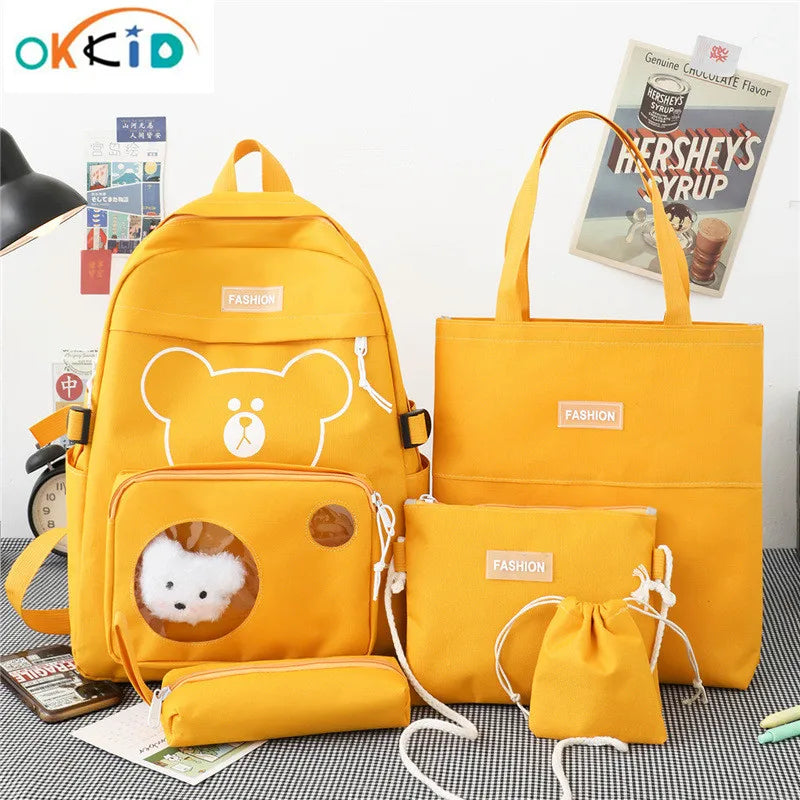 6pcs School Bags Canvas Bookbag for Teenage Girls Women Backpack Kids College St