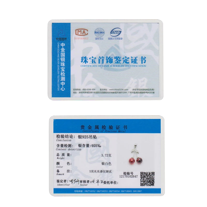 925 Silver Red Stone Cherry Pendant Necklace Women Silver Jewelry SN03