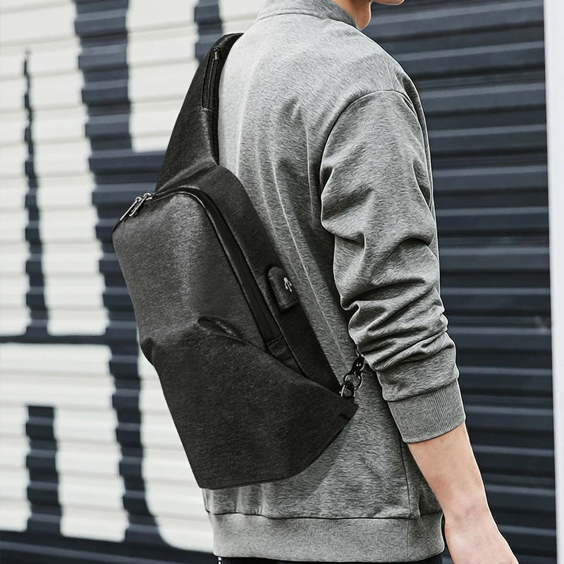 Water Repellent Crossbody Bag for Men, 9.7 inch iPad Chest Bag with USB Charging
