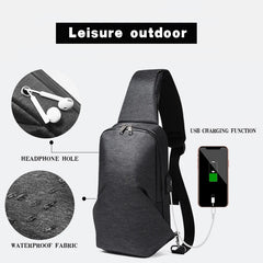 Water Repellent Crossbody Bag for Men, 9.7 inch iPad Chest Bag with USB Charging