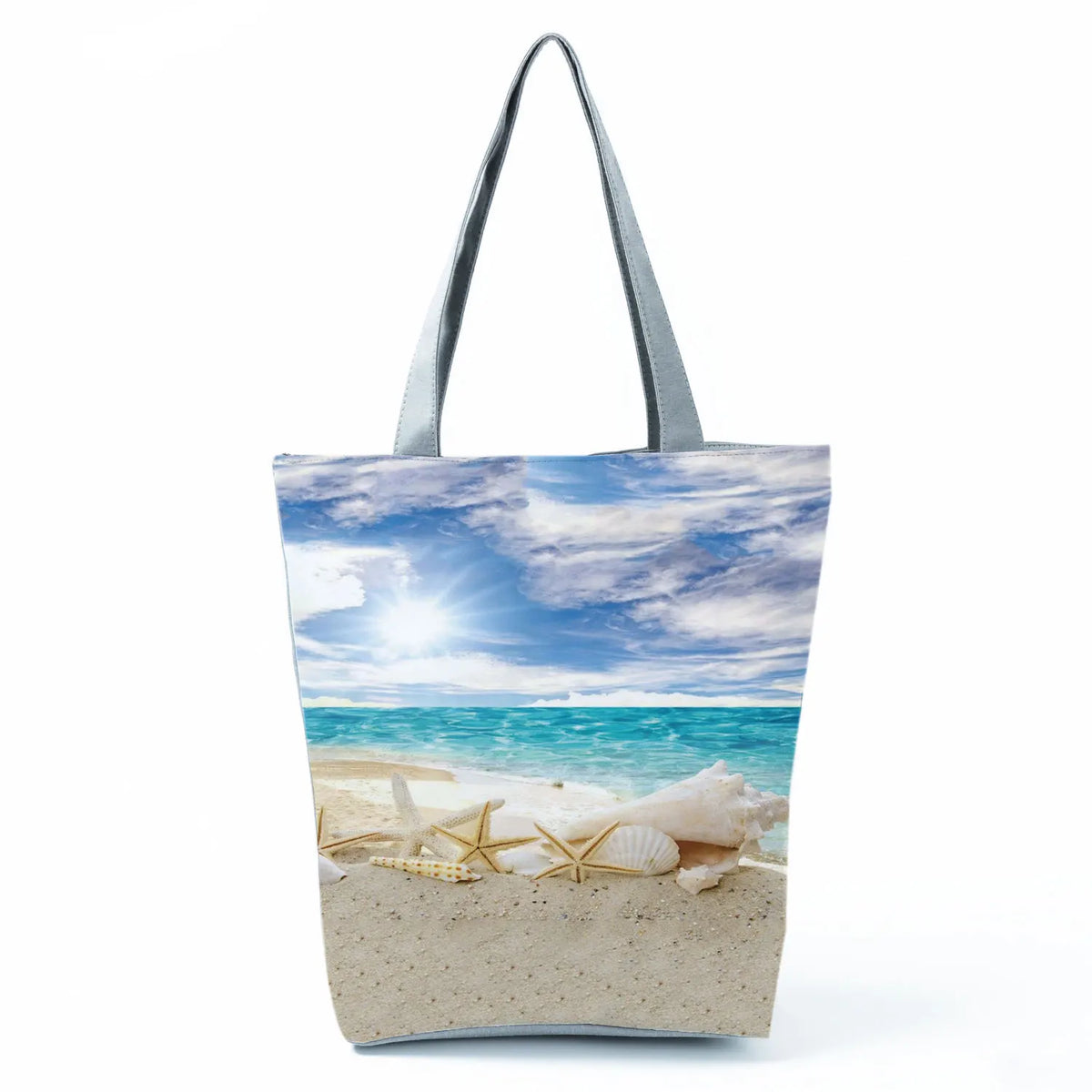 Ocean Shell Print Tote Bag Shoulder Bag Foldable Reusable Shopping Beach Bag