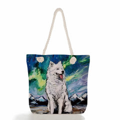 Oil Painting Dog Printed Handbags Women Thick Rope Tote Bag Animal Shoulder Bag