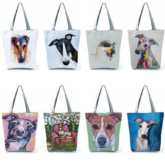 Grey Hound Dog Oil Painting Tote Bag for Shopping and Travel