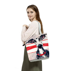 Grey Hound Dog Oil Painting Tote Bag for Shopping and Travel