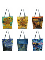 Oil Painting Printing Handbags Art Women Shoulder Bag High Capacity Shopping Bag