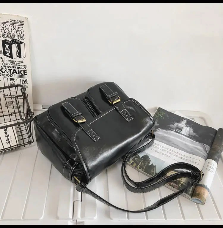 Oil Wax Skin Retro Crossbody Bag Pu Leather Shoulder Handbag