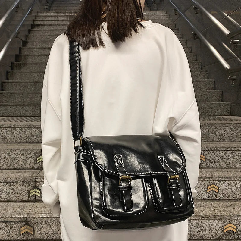 Oil Wax Skin Retro Crossbody Bag Pu Leather Shoulder Handbag